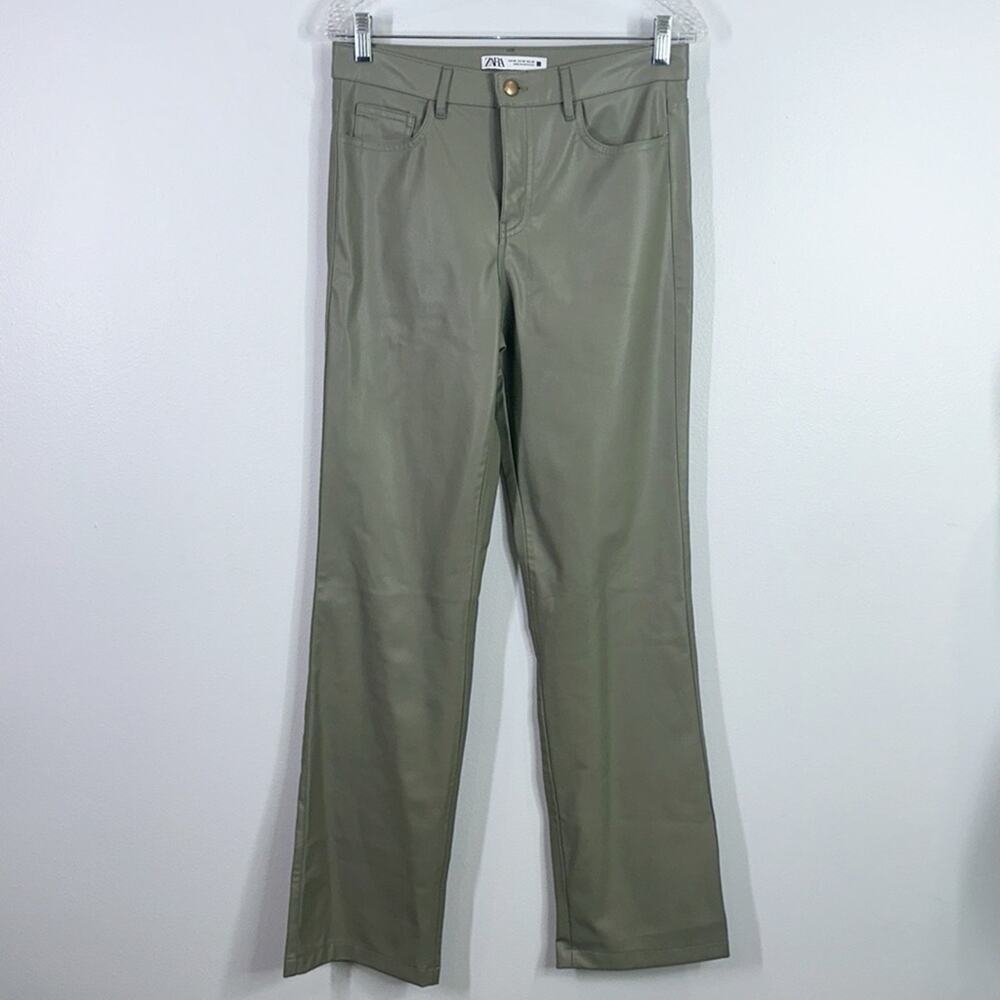Zara faux leather sage high waisted pants size medium